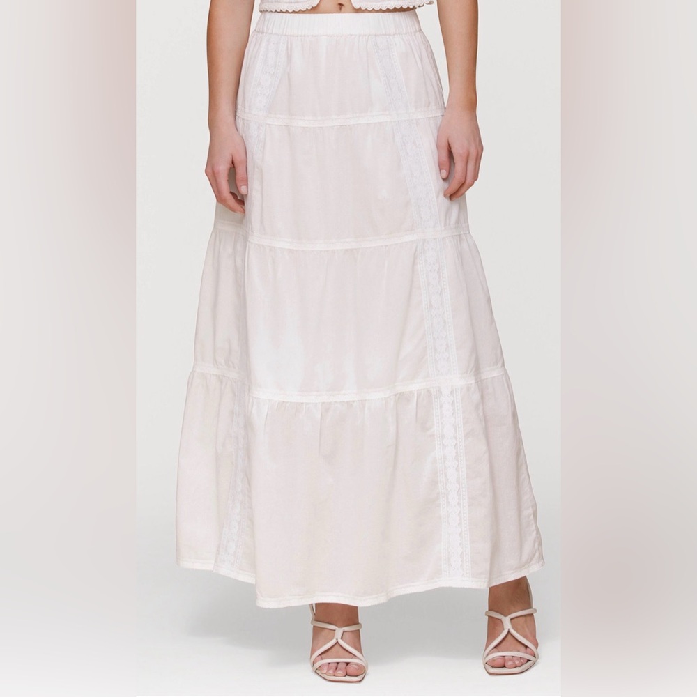 🆕 Avec Les Filles White 🤍Tiered Lace Maxi Skirt L 💖Boho Luxe Cottage 💝NWT - Picture 16 of 16